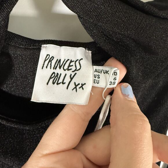 New Princess Polly Giovanni Mini Dress Womens 6 Black Pull On Unlined Semi Sheer - Picture 5 of 15